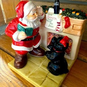 Coca-Cola Santa & Dog with Fire Place Salt & Pepper Set